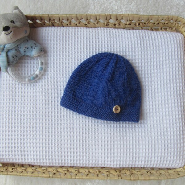 Bonnet/chapeau 0/1 mois coloris bleu - Tricot Fait Main