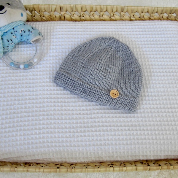 Bonnet/chapeau naissance coloris gris - Fait Main au tricot