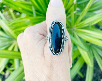 Black onyx and sterling silver ring