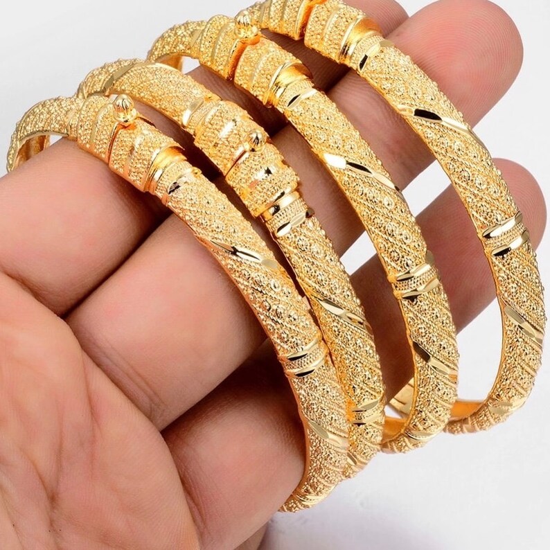 Gold Plated Bangle Bracelet Lightweight Gold Bangles Dubai Etsy