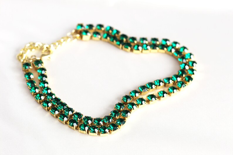 Emerald Crystal Choker Necklace Layered Necklace Double Etsy