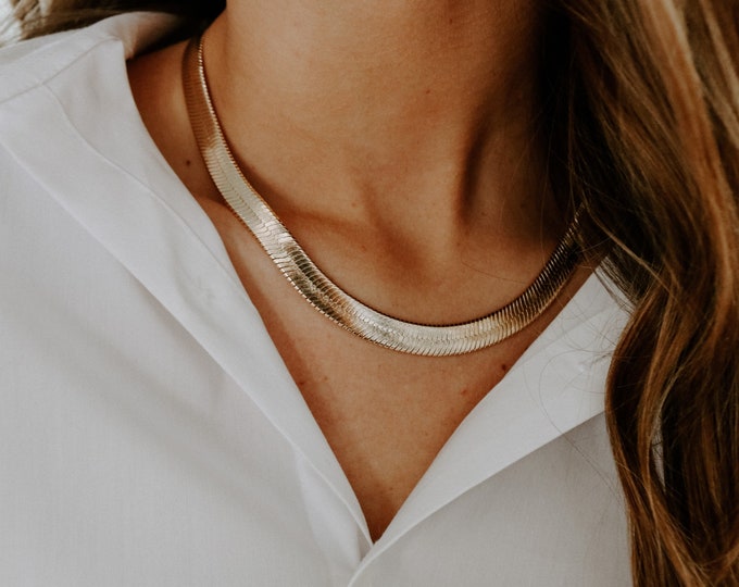 Herringbone Necklace 24k Italian Gold Herringbone Necklace Thick