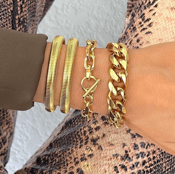 Thick Gold Cuban Link Bracelet Gold 