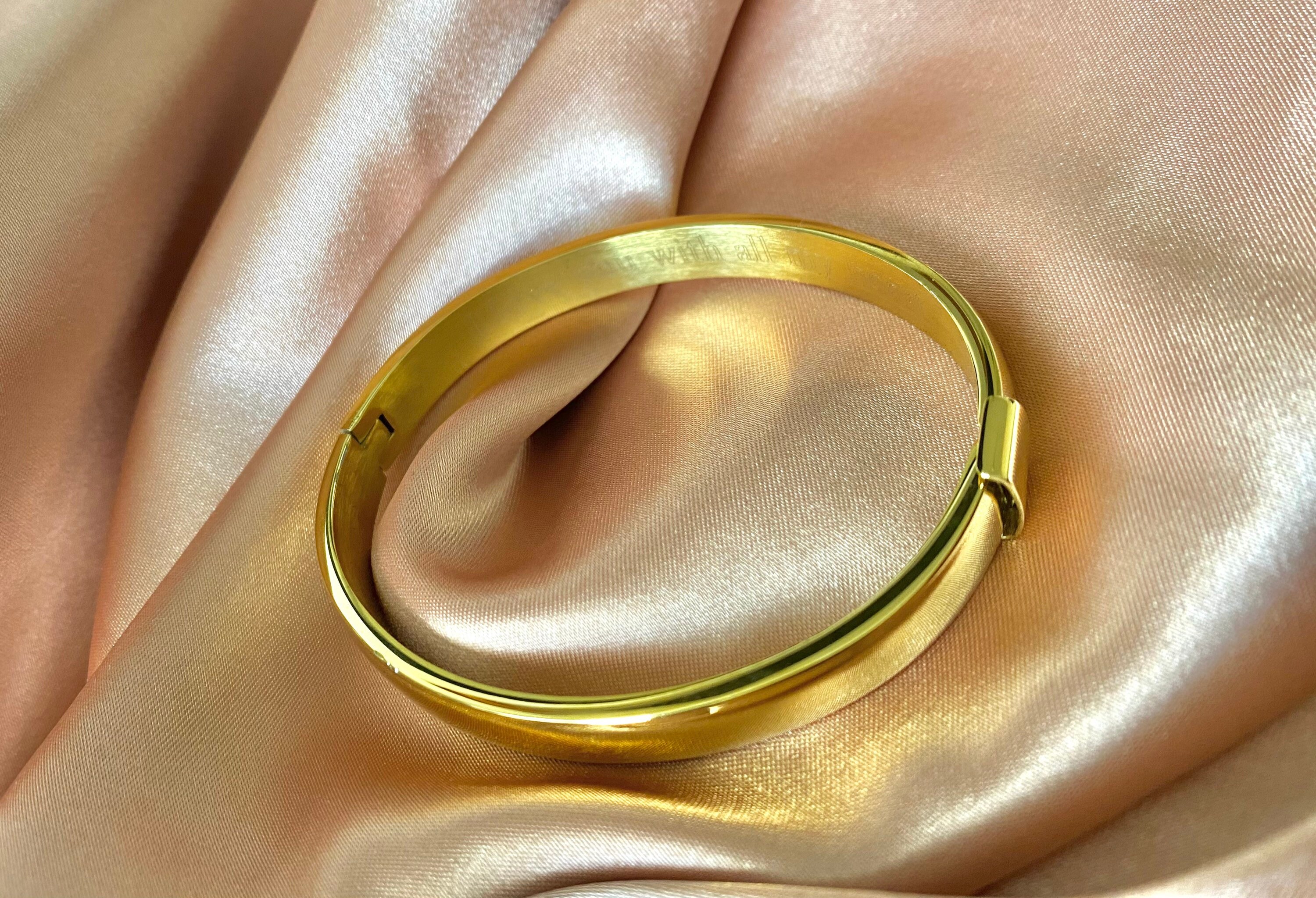 Custom Engraved Gold Bangle Bracelet Cuff Gold Bangles Etsy