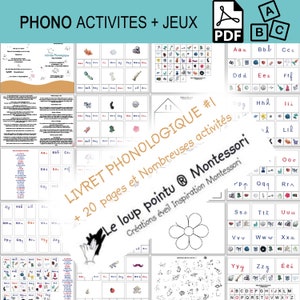Set Nr. 1 Phono, Heftspiele, Aktivitäten, phonologische Entdeckung, Vorlesen im Kindergarten, Geräusche, Der spitze Wolf Montessori, Lesenlernen