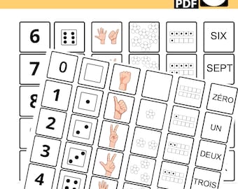 Zahlendarstellung 0 bis 10, französische und englische Version, Bildung, MS CP-Schulprogramm, Zahlendarstellung, Hände, Würfel, Punkte, ief
