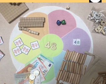 Blumenzahlen 100, Stoff, Pastellfarbe, Zahlen von 0 bis 100 zählen und darstellen lernen, MHM-Methode, Grundschule, Schule, ief
