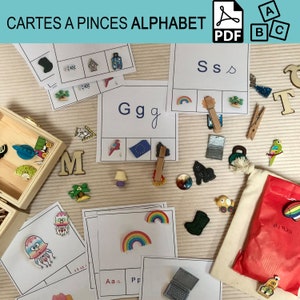 Lecture Montessori, 45 carte à pince pdf, phonologie, conscience phonémique GS CP, apprendre à lire, fichier numérique à imprimer