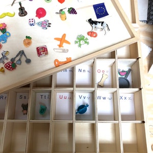 WOODEN SOUND BOX, Montessori Phonology box, speech therapist, miniature objects, Alphabet, educational material, nursery reading