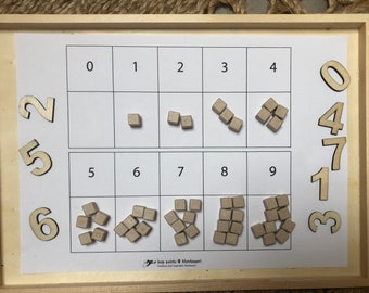 Plateau Mathématique Maternelle 0 à 9, pédagogie active, manipuler, le loup pointu Montessori