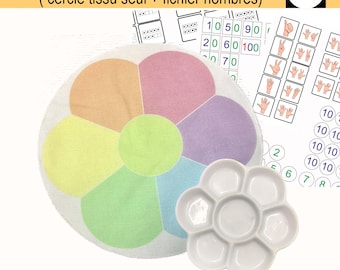 Flower of numbers, mhm method, fabric support, learning to count and represent numbers, 0 to 100, elementary school, cp, kindergarten, ief