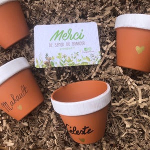 Pot fleur personnalisé, prénom enfant ou maitresse, carte ensemencée, carte à planter, merci fin d'année, merci maitresse, atsem, aesh