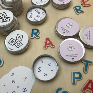 Alfabeto Dobble IMPRIMIR y RECORTAR, LETRAS MAYÚSCULAS, Montessori Color, descubre sonidos y letras, discriminación visual, juego familiar