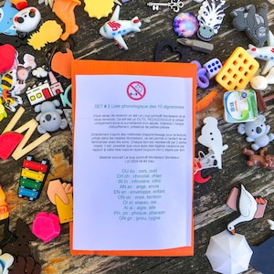 Set#2 Phonologie Montessori, 20 objets pour digrammes, matériel éducatif, lecture cp, cadeau Noël