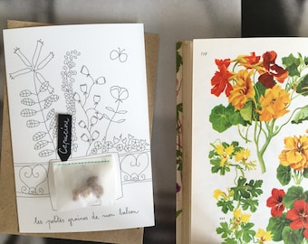 Carte à graines, La carte qui sème des fleurs autour de vous !, Création Papillonnage, enveloppe recyclée couleur Kraft