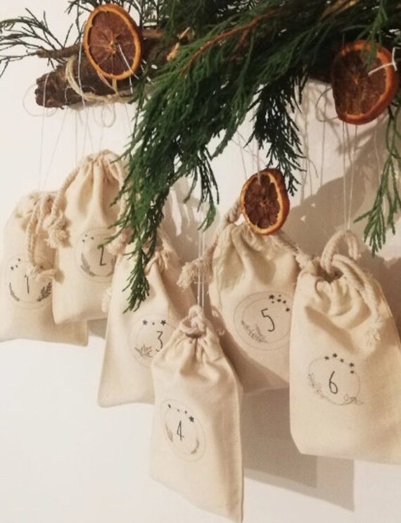 Calendrier Avent, 24 + 1 Pochettes Numérotées, Coton Biologique, Calendrier Perpétuel, Compte à Rebo