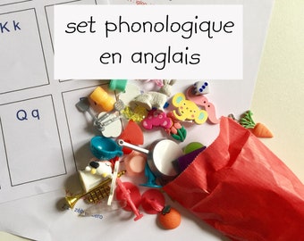 Set#4 Phonology, English, Montessori Alphabet, +50 miniature objects, attack sounds, educational material, reading, preschool reading