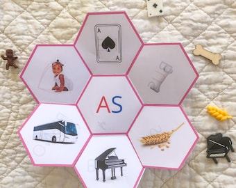 6 jeux de lecture Montessori, Mots et images à associer, 6 alvéoles à lire, Progression Rose Bleu Vert, PDF à imprimer, GS/ CP/jeune lecteur