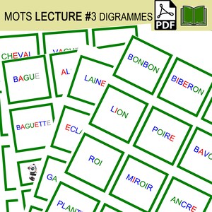 LESEKARTEN #3, Wörter + Sätze zum Lesen, GRÜNE Montessori-Serie, DIGRAMME, Karten, Lesen lernen, pädagogisches Lehrmaterial Bild 1