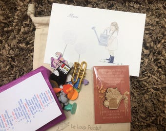 Thank you Montessori teacher box, end of year gift, watering can pin, + card, + Alphabet phonological set, educational material, school