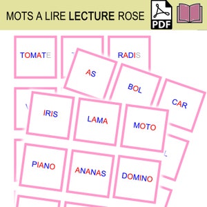 FICHIER NUMÉRIQUE Première lecture, apprendre a lire, série rose Montessori, cartes roses, dictée muette, matériel pédagogique éducatif