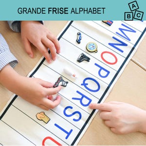 Alfabeto Montessori con mayúsculas, friso de tela grande de 1 m + objetos, vocales/consonantes, color, fonología, aprender a leer, jardín de infantes, regalo