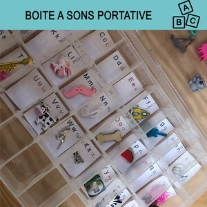 CAJA DE SONIDO transportable, Montessori, 50 objetos del alfabeto, Fonología, miniaturas, material educativo para guardería, escuela, IEF, lectura