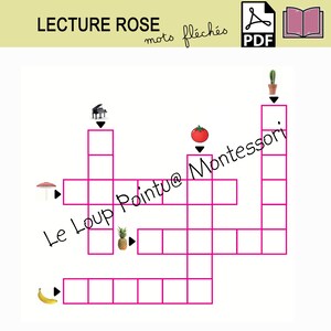Parole con le frecce, cruciverba, LETTURA rosa, gioco per bambini, leggere le prime parole, codifica e decodifica, Montessori, IEF, file digitali, classe CP