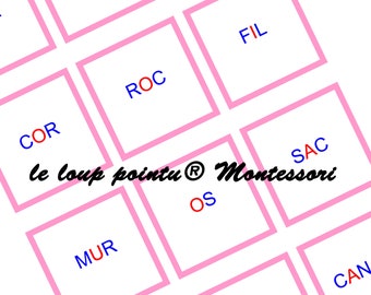 FICHIER NUMERIQUE Première lecture, format pdf, serie rose Montessori, cartes roses, dictée muette, matériel pédagogique éducatif