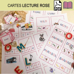70 Montessori-Clipkarten, Rosa Lese-Aktivitätspaket, Lesen lernen, Erstes Lesen, Kodieren, Dekodieren, GS CP Kind, PDF-Datei