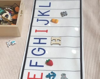 Large Alphabet frieze, Carpet + phonological objects, learning sounds, reading, nursery reading, phonology, ief, school