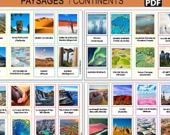 32 Landschaften der Welt, Nomenklaturkarten, Montessori, Fotos der schönsten Landschaften der Welt, 7 Kontinente, Geographie, Lernen, Schule, Kind