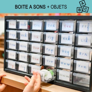 BOITE à SONS Montessori, objets miniatures pour la phonologie, Alphabet, matériel lecture éducatif, cabinet à sons maternelle, cadeau