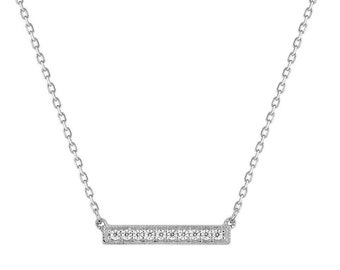 18 carat white gold bar necklace set with zirconium oxides