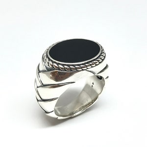 Large solid silver and black onyx men's ring image 6