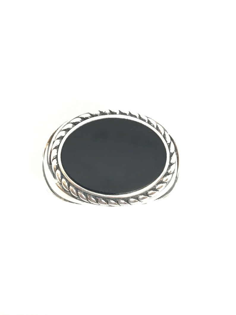 Large solid silver and black onyx men's ring image 4