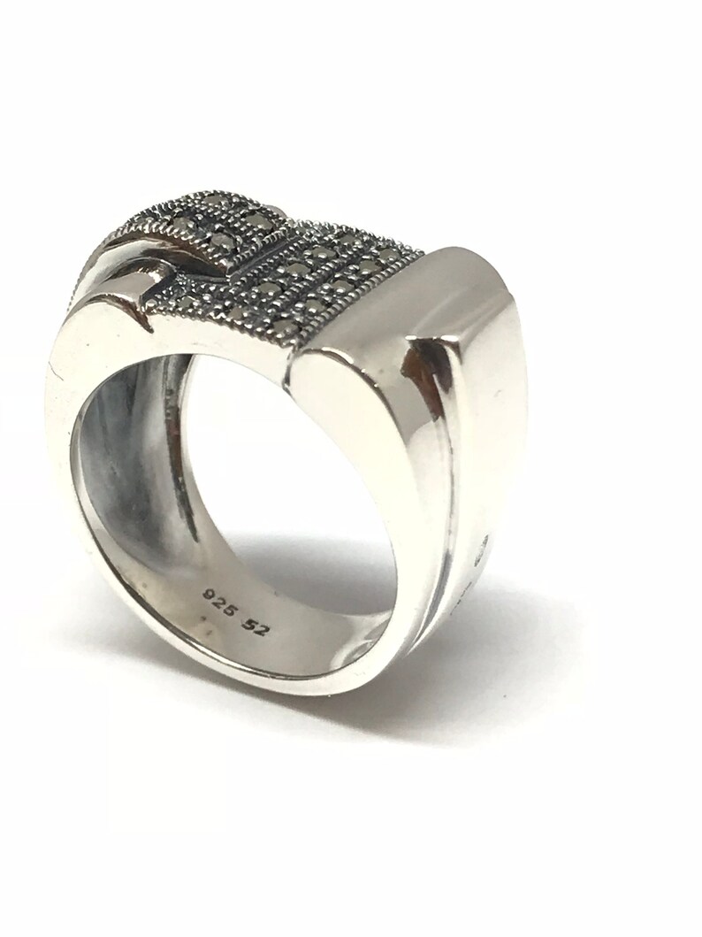 Bague Argent Style Tank Avec Zircon - Taille 51, Occasion, Argent Sterling, Bijou Vintage Géométrique