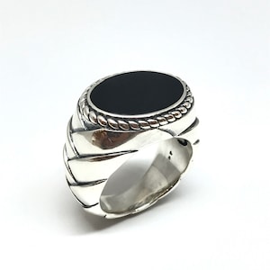 Large solid silver and black onyx men's ring image 1