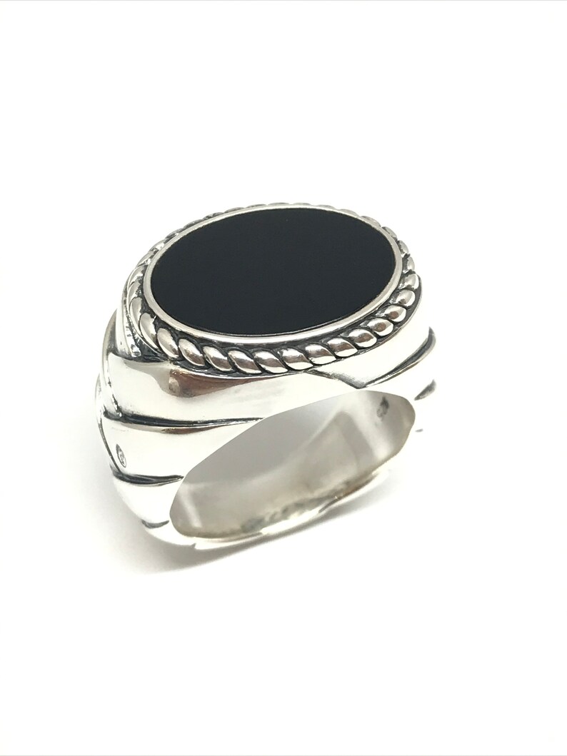 Large solid silver and black onyx men's ring image 5