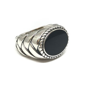 Large solid silver and black onyx men's ring image 7