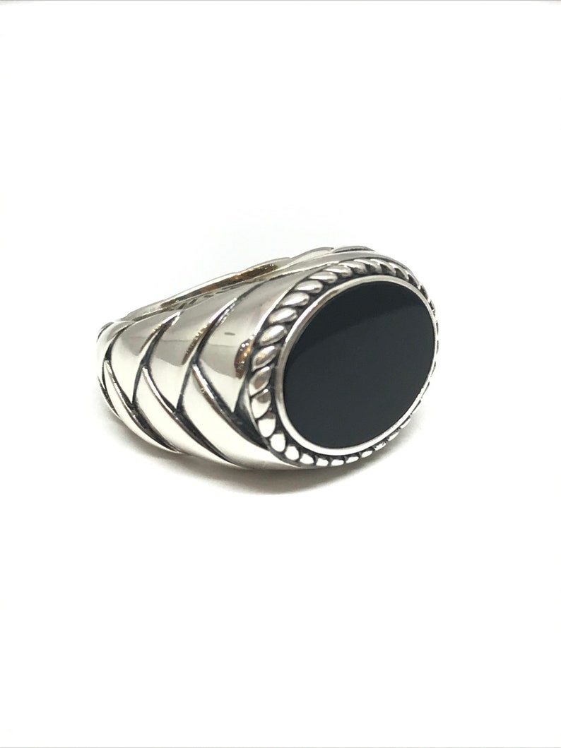 Large solid silver and black onyx men's ring image 7