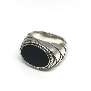 Large solid silver and black onyx men's ring image 3