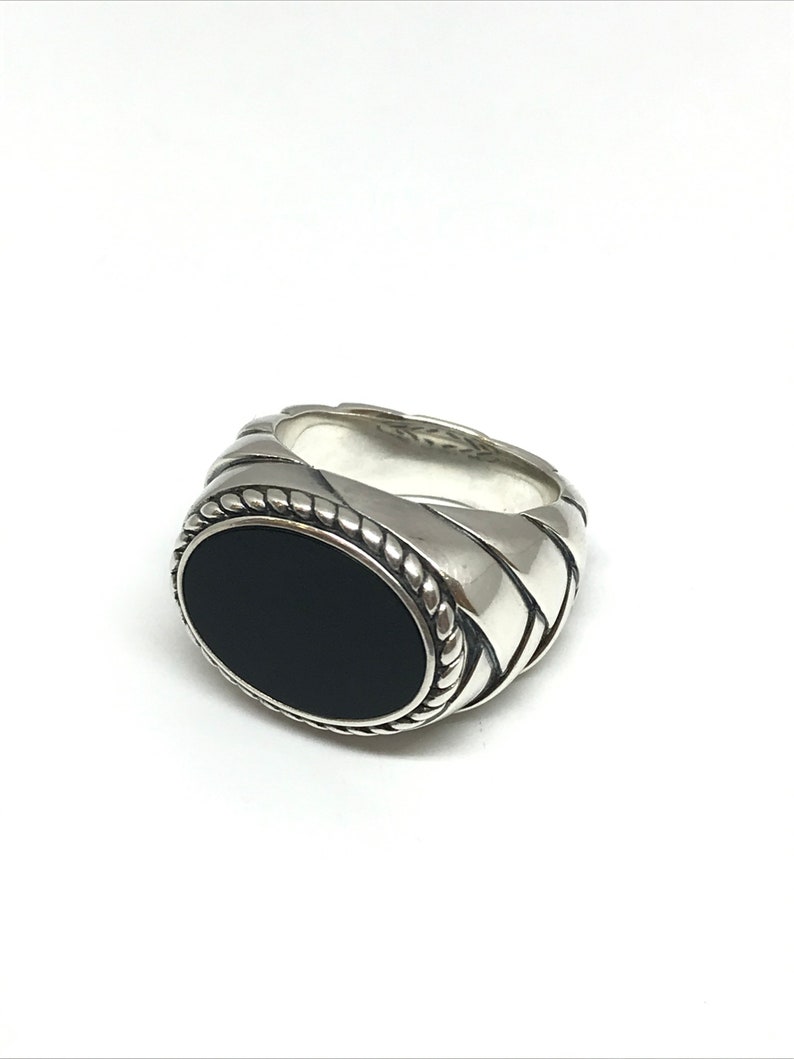 Large solid silver and black onyx men's ring image 3