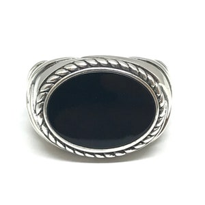 Large solid silver and black onyx men's ring image 2