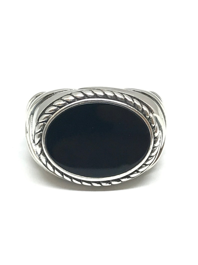 Large solid silver and black onyx men's ring image 2