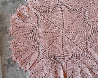 Round doily, 32 cm, handmade crochet pastel pink