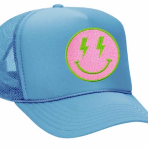 Pink LIGHTNING BOLT SMILE Face Customizable Patch Trucker Hat