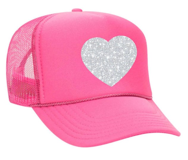 GLITTER HEART Customizable Trucker Hat, Heart Trucker Hat