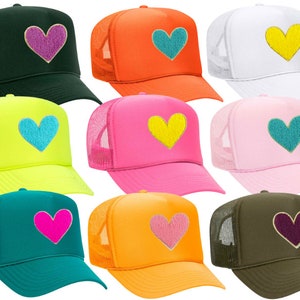 Customizable CHENILLE HEART PATCH Trucker Hat, chenille heart patch, custom trucker hat
