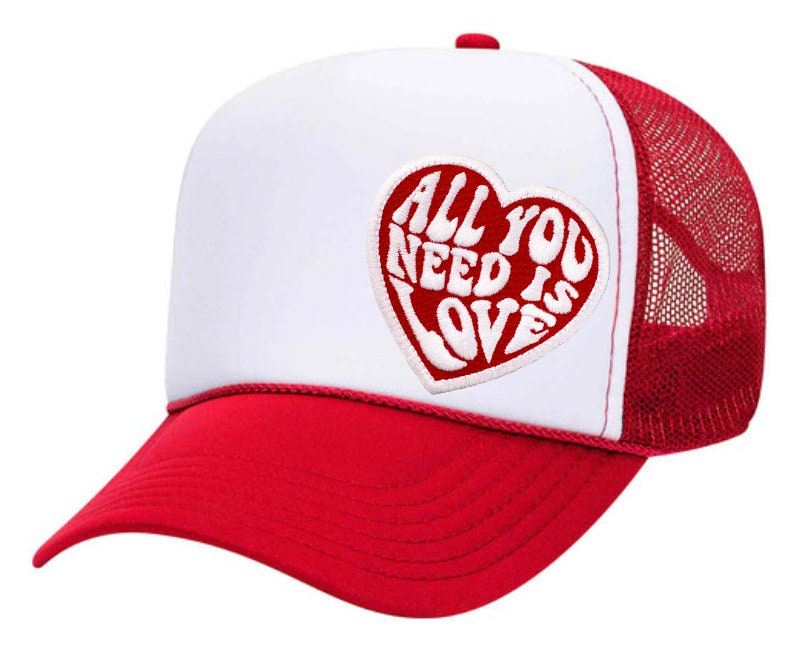 New Custom Designed White Distressed Baseball Cap with All You Need Is Love All You Need Is LOVE Cap | Door County Hats main image 4
